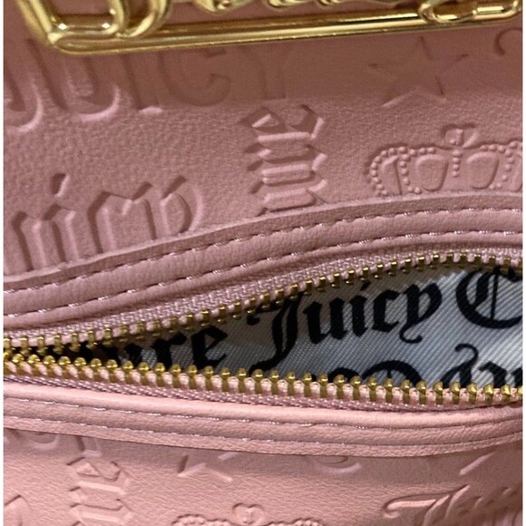 Juicy Couture Pastel Pink Mini Backpack Bag Purse Gold Logo Emblem Relief Print - Picture 8 of 12